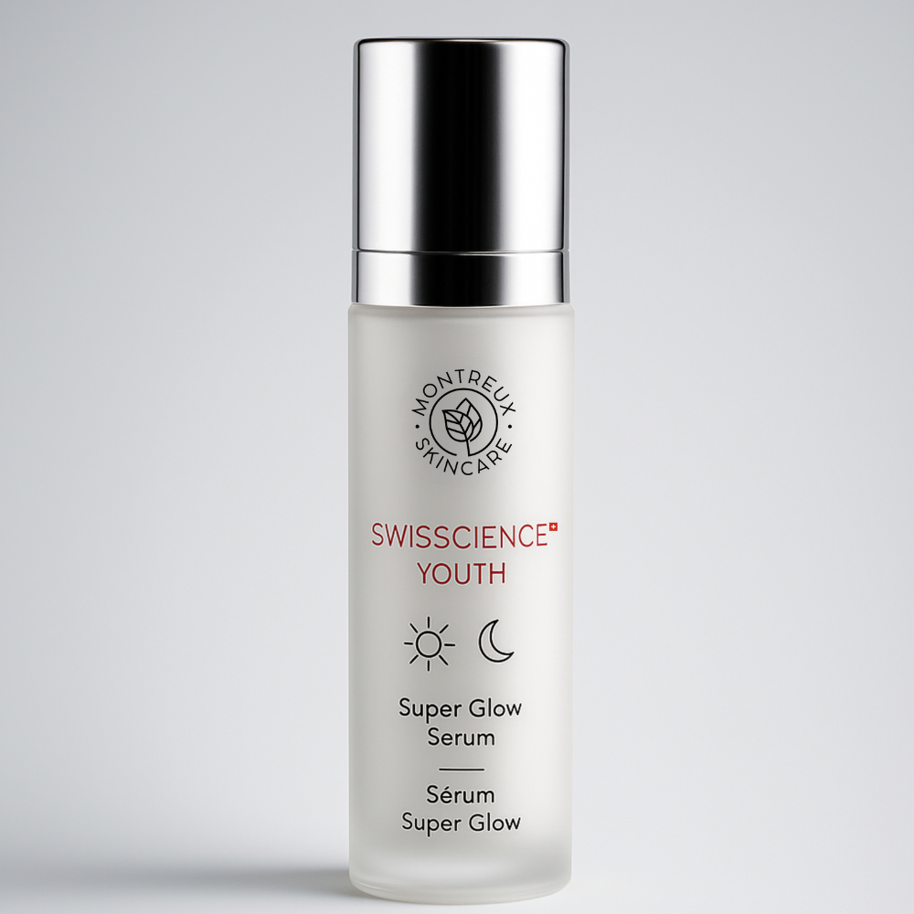 Montreux Skincare Super Glow Serum Swisscience Youth brightening serum with Narcissus Flower extract for radiant, glowing skin