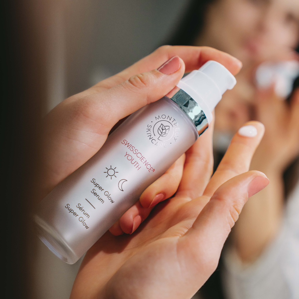 Montreux Skincare Super Glow Serum Swisscience Youth brightening serum with Narcissus Flower extract for radiant, glowing skin
