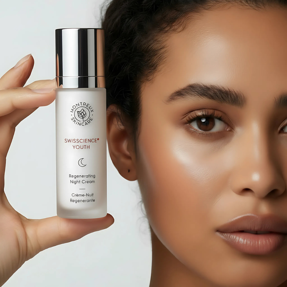 Montreux Skincare Regenerating Night Cream Swisscience Youth anti-aging night moisturizer with Narcissus Flower extract for overnight skin repair and renewal